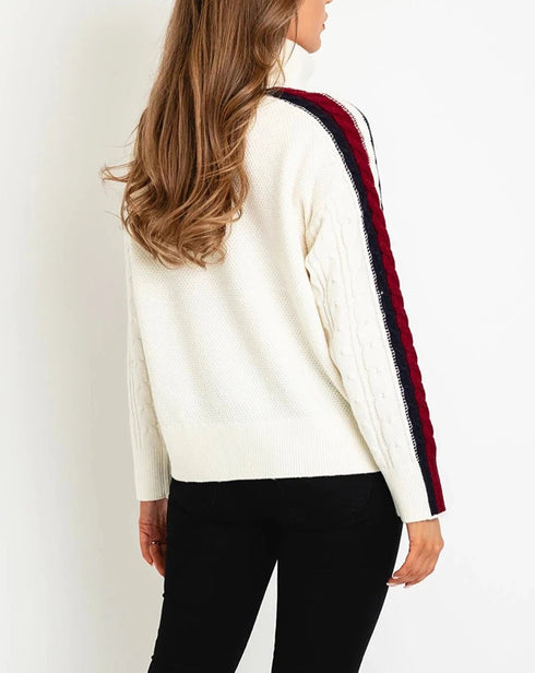 Dolcevita Donna con manica rigata Bianco rosso blu Tommy Hilfiger- Francavilla Moda